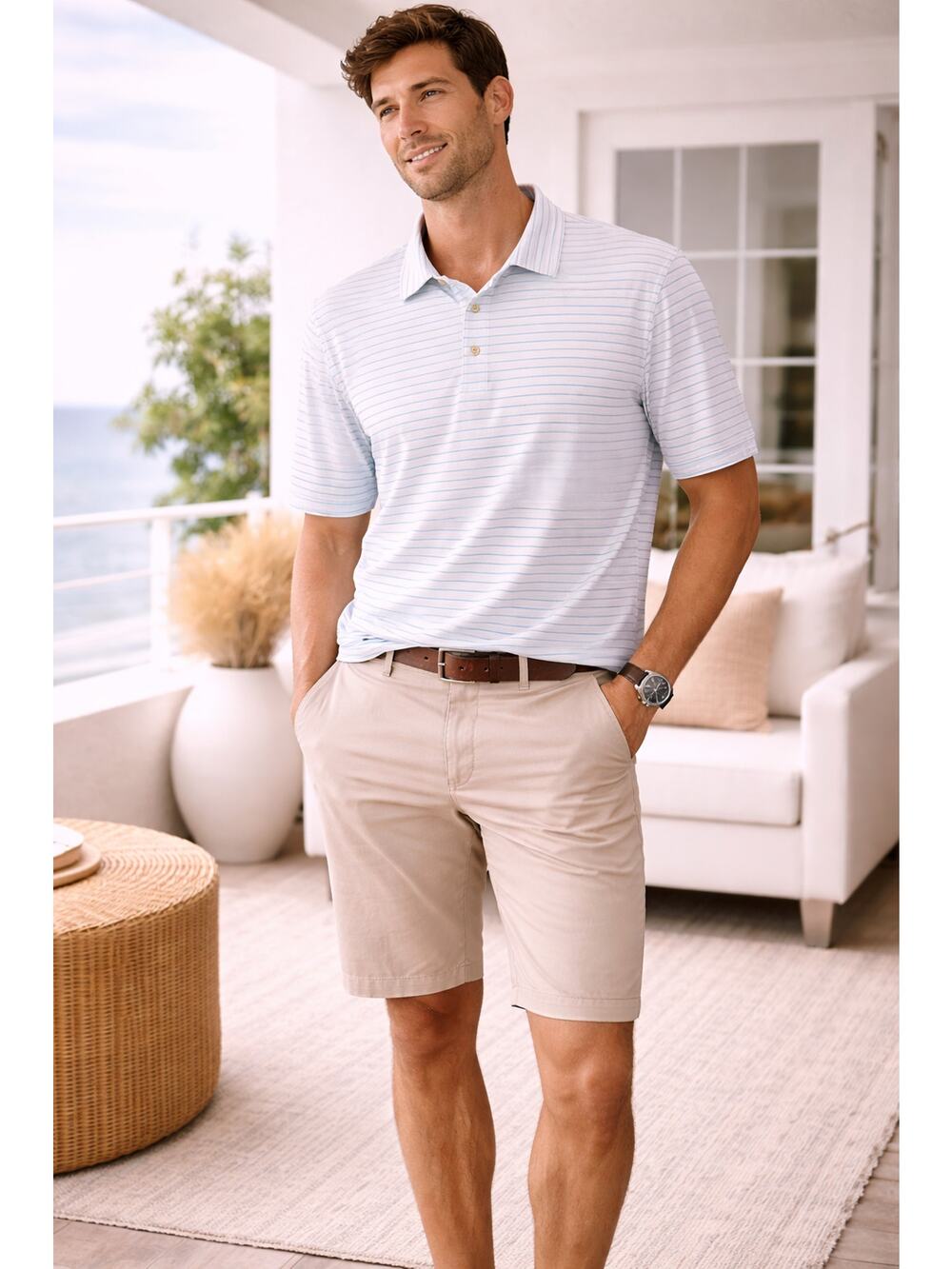 Peter Millar Men's Summer Comfort Striped Polo Shirt White Blue Performance XL